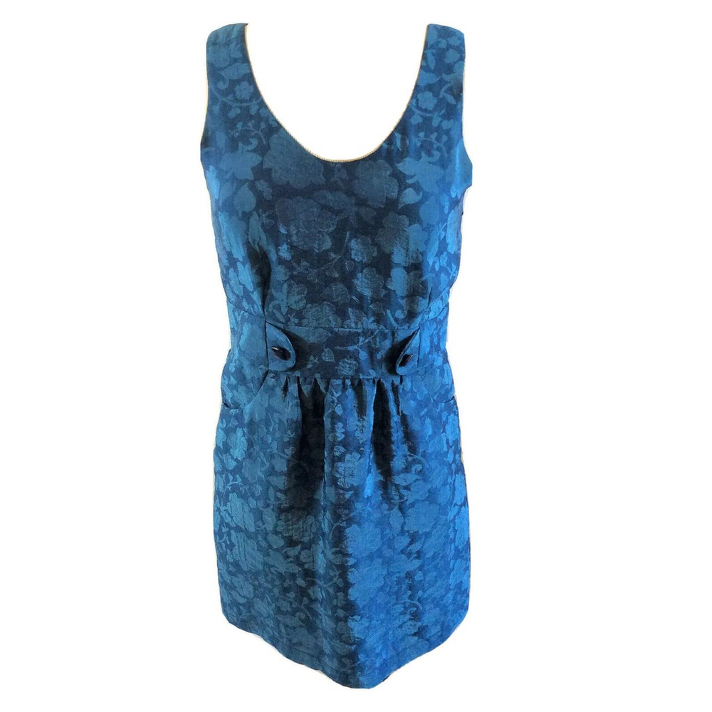 Womens Sz S Dress Royal Blue Floral Sleeveless Scoop Neck Pockets Cocktail
